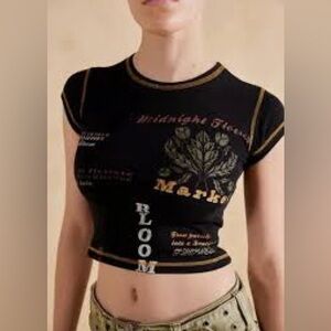 Urban Outfitters Midnight Flower Market Baby Tee, Size Large